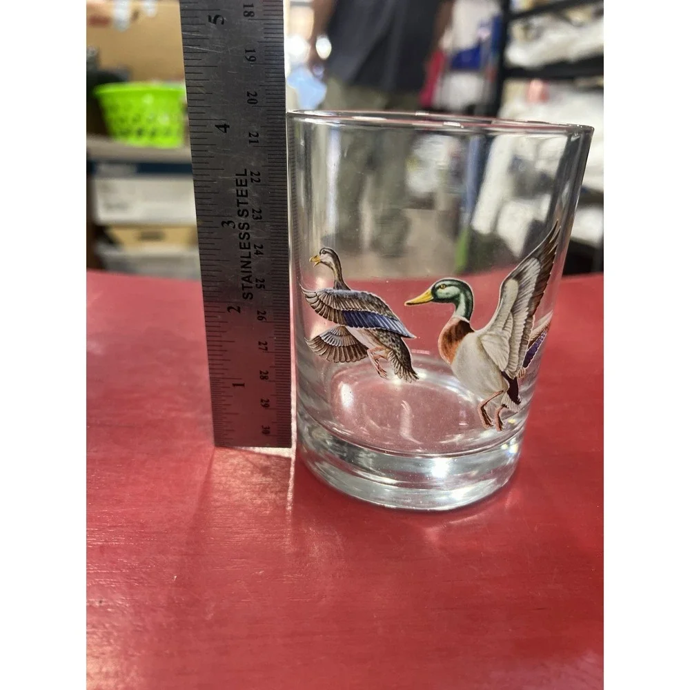 NORMAN R. WAMER Mallard‎ Ducks In Flight 60's Vintage Lowball Rocks Bar Glass